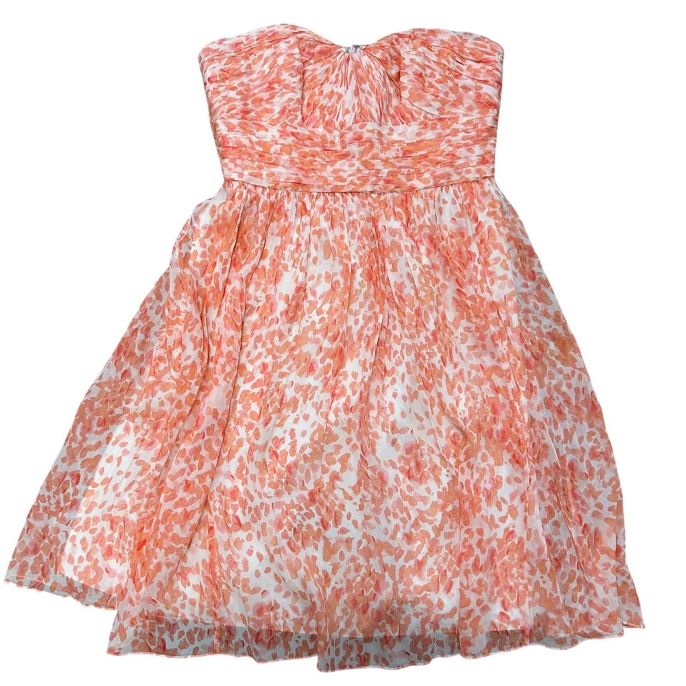 J.Crew Strapless Silk Dress 6 Peach Guava Print Summer Wedding Guest Prom Event